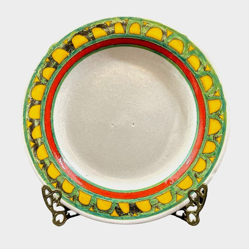 Desimone Hand Painted Plate Green Yellow Orange Rim Design Signed-Italy-10"